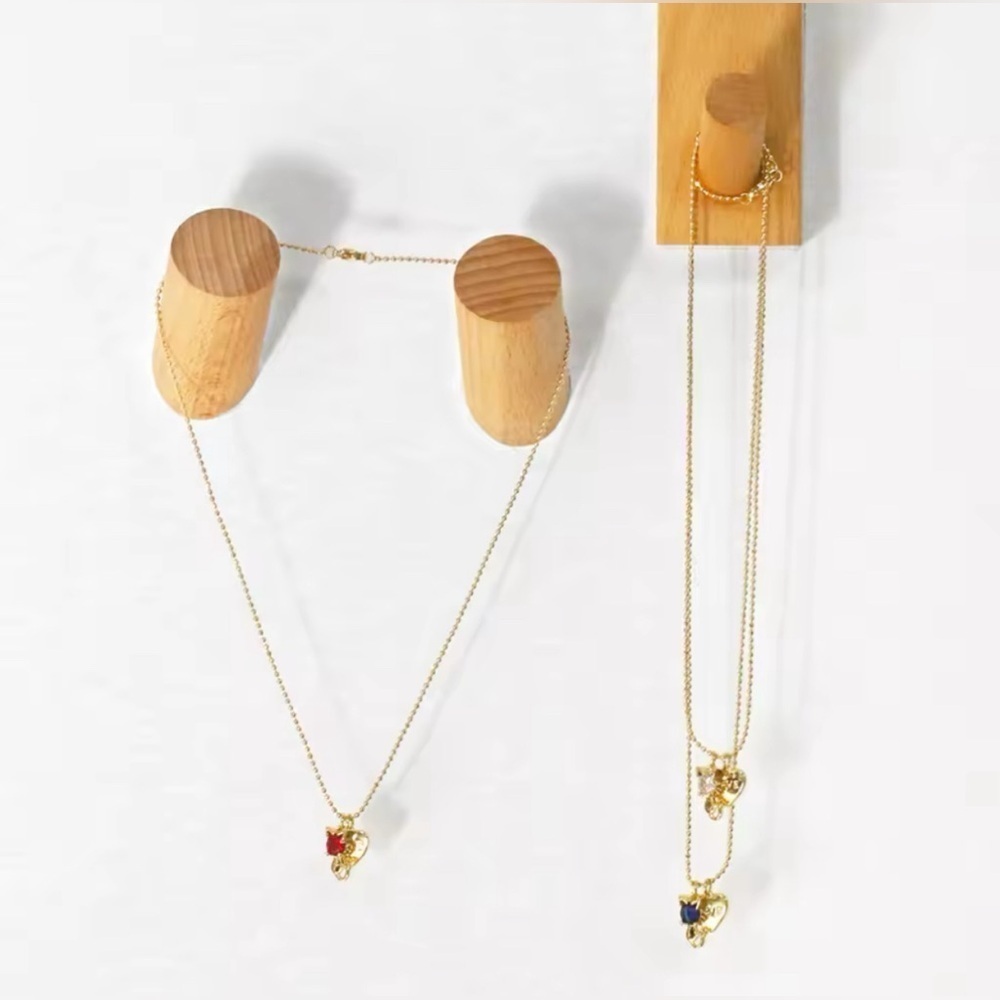 18K Gold Plated Cat & Heart “Love” Pendant Necklace With Red Gemstone Accent - Picture 5 of 6
